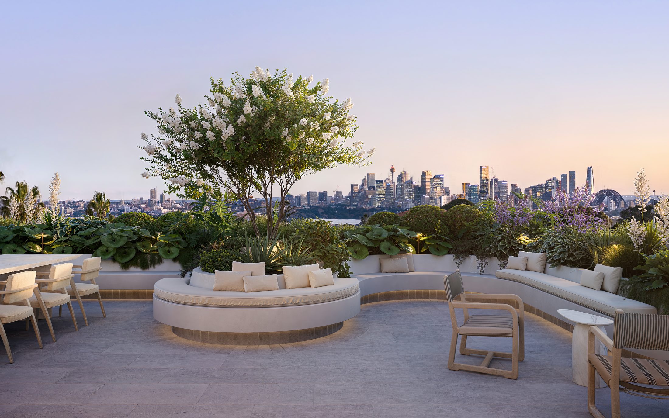 Rosette Lago rooftop terrace with Sydney harbour views